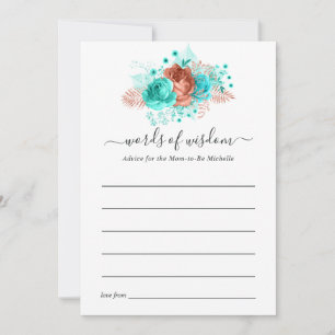Turquoise and Coral Rustic Floral Baby Shower Advice Card