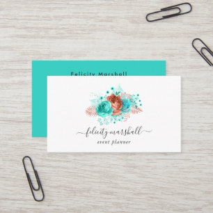 Turquoise and Coral Rustic Floral Business Card