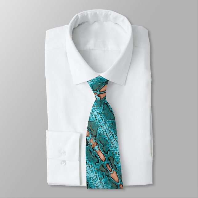 Turquoise and Coral Snakeskin Pattern on a Tie (Tied)