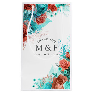 Turquoise and Coral Tropical Wedding Guest Thanks Small Gift Bag