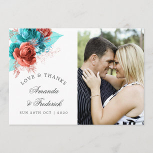 Turquoise and Coral Tropical Wedding Thank You Card