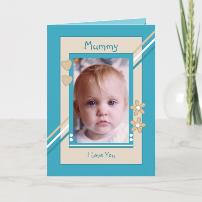 Turquoise and cream with photo mummy birthday card (Front)