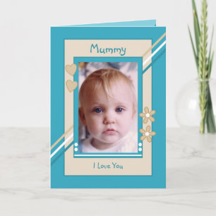 Turquoise and cream with photo mummy birthday card