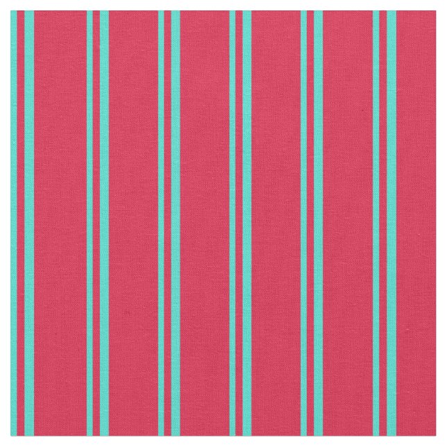 Turquoise and Crimson Coloured Stripes Fabric (Close Up)