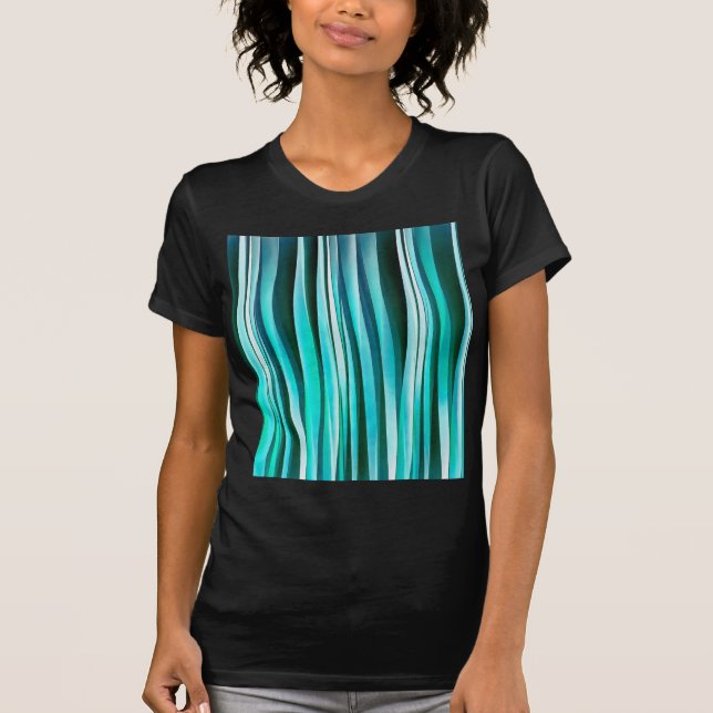 Turquoise and Cyan Ocean Stripy Lines Pattern T-Shirt (Front)