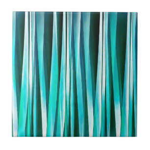 Turquoise and Cyan Ocean Stripy Lines Pattern Tile