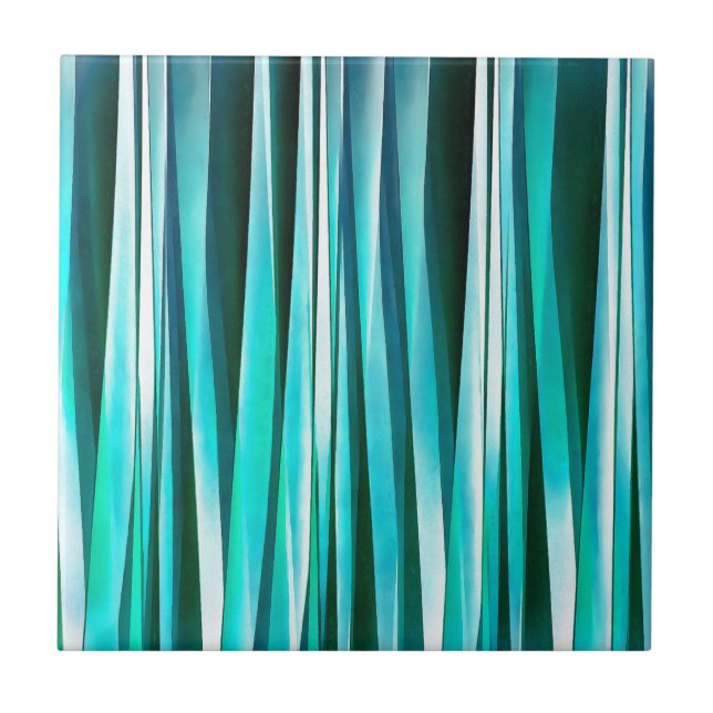 Turquoise and Cyan Ocean Stripy Lines Pattern Tile (Front)