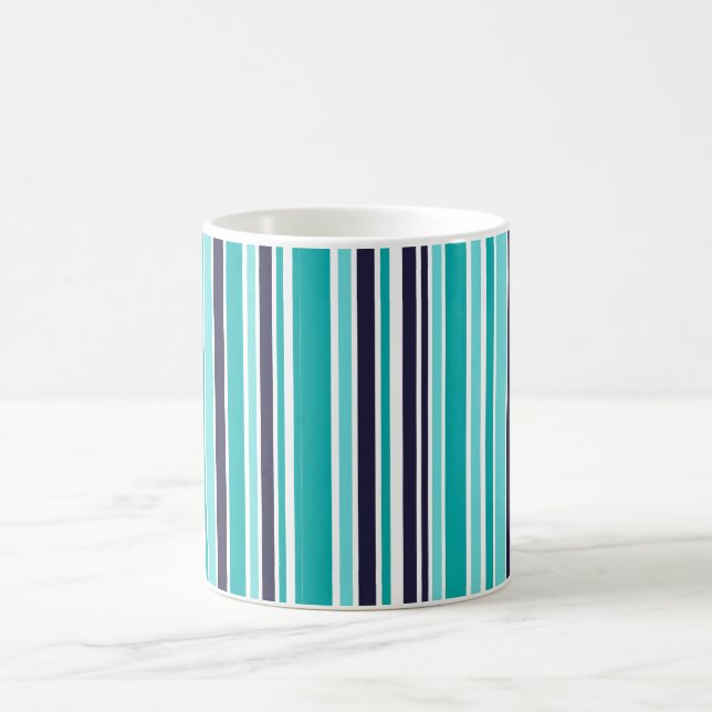 Turquoise And Dark Blue Striped  Coffee Mug (Center)