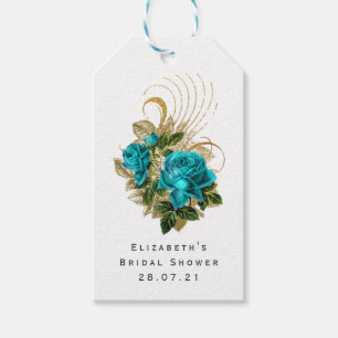 Turquoise and Faux Gold Foil Floral Gift Tags