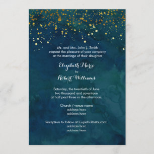 Turquoise and Faux Gold Glitter Invitation