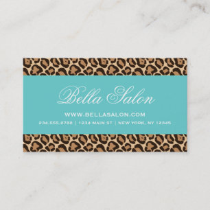 Turquoise and Girly Leopard Print Business Card