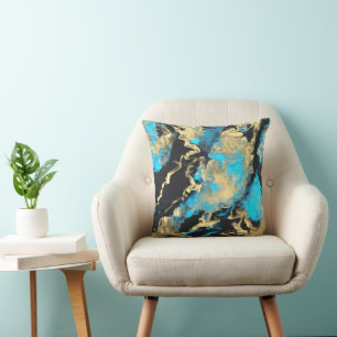 Turquoise and Gold Abstract Art   Cushion