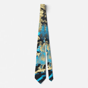 Turquoise and Gold Abstract Art Tie