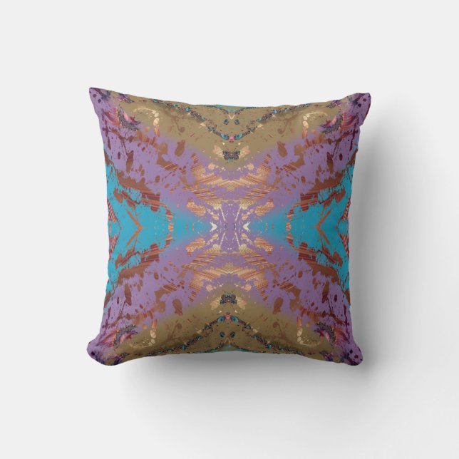 Turquoise and Gold Abstract Cushion (Front)