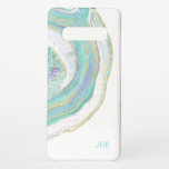 Turquoise and Gold Agate Pattern with Monogram Samsung Galaxy Case<br><div class="desc">A beautiful nature-inspired pattern in trendy modern colours, this design features a marble banded agate pattern in aqua, turquoise, purple and gold over a white background. A text template is included for personalising with your monogram initials or other desired text. You can also delete the sample monogram entirely if you...</div>