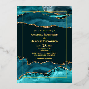 Turquoise and Gold Agate Wedding Foil Invitation