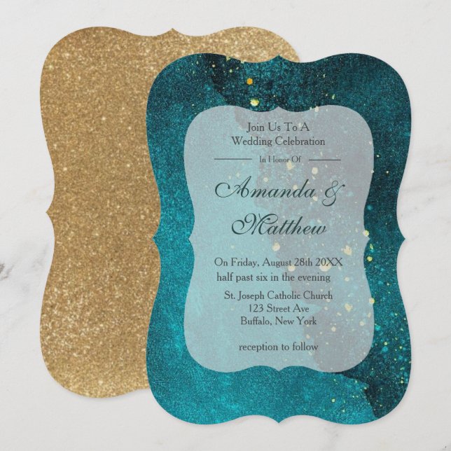 Turquoise and Gold Agate Wedding Invitations  (Front/Back)
