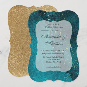 Turquoise and Gold Agate Wedding Invitations