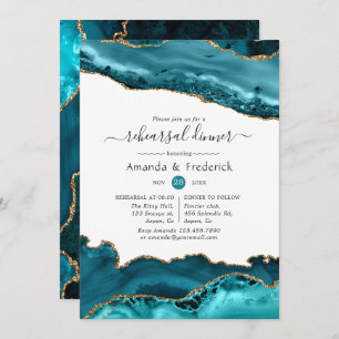 Turquoise and Gold Agate Wedding Rehearsal Dinner Invitation