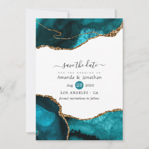 Turquoise and Gold Agate Wedding Save The Date