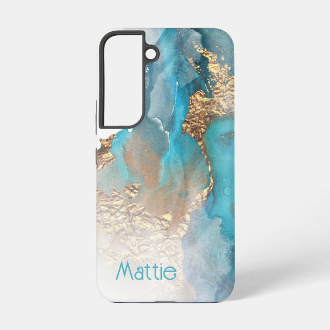 Turquoise and Gold Alcohol Ink  Samsung Galaxy Cas Samsung Galaxy S22 Case (Back)