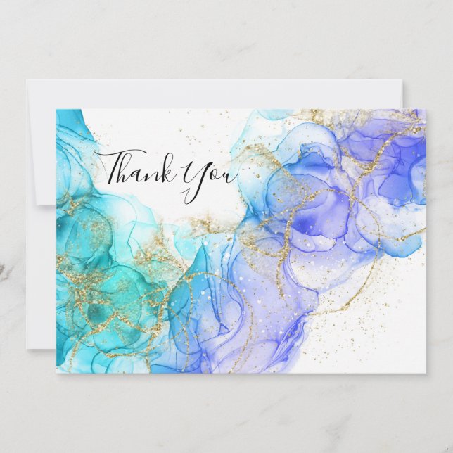 Turquoise and Gold Alcohol Ink Thank You Card (Front)
