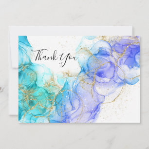 Turquoise and Gold Alcohol Ink Thank You Card