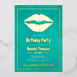 Turquoise and Gold Birthday Kiss Lips