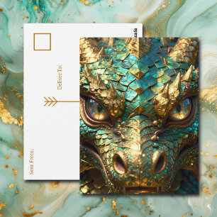 Turquoise and Gold Dragon   Keeping in Touch Postcard