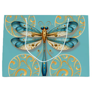 Turquoise and Gold Dragonfly Large Gift Bag