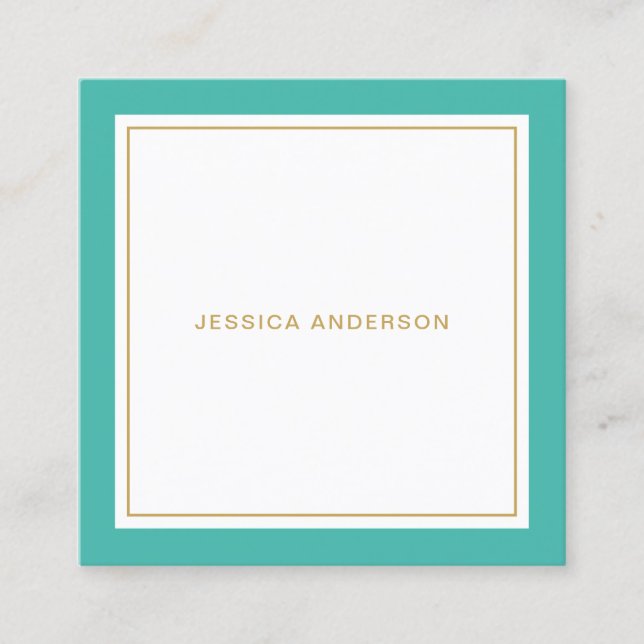 Turquoise And Gold Elegant Feminine Square Business Card (Front)