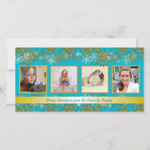 Turquoise and Gold Family Photo Christmas Card