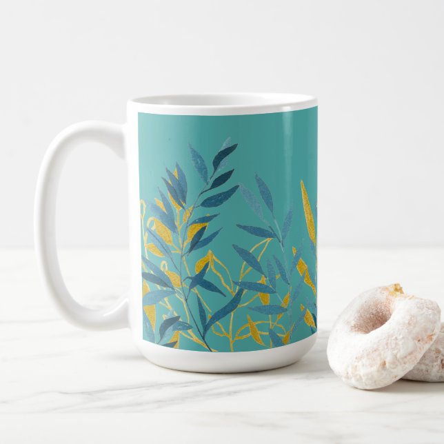 Turquoise and Gold Floral Mother's Day Coffee Mug (With Donut)