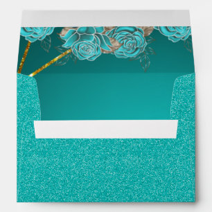 Turquoise and Gold Floral Wedding Custom  Envelope