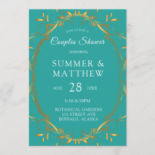 Turquoise and Gold Flourish Wedding Shower Invitation