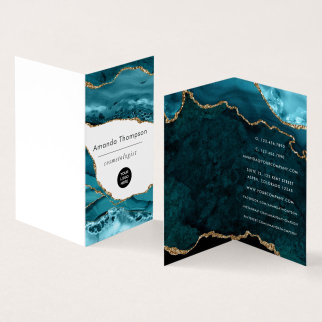Turquoise and Gold Geode Agate Stone Business Card (Inside and Outside)