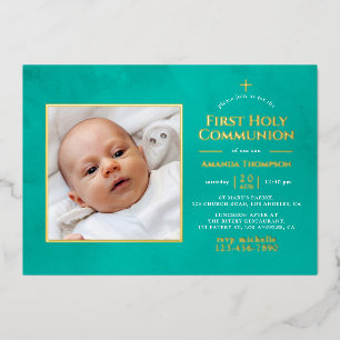 Turquoise and Gold Geometric Floral Holy Communion