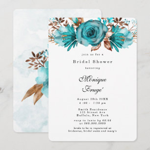 Turquoise and Gold Geometric Peony Bridal Shower I Invitation