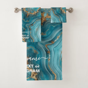 Turquoise and Gold Glitter Agate  Bath Towel Set