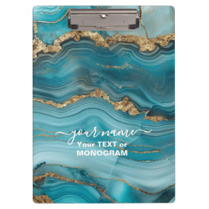 Turquoise and Gold Glitter Agate Clipboard