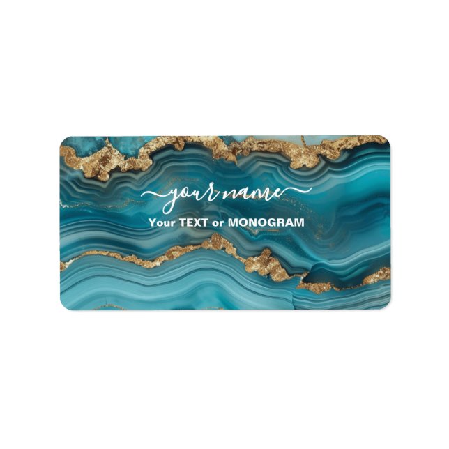 Turquoise and Gold Glitter Agate  Label (Front)