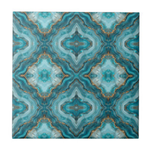 Turquoise and Gold Glitter Agate  Tile