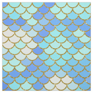 Turquoise and Gold Glitter Mermaid Scales Fabric
