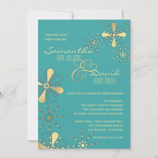 Turquoise and Gold Indian Inspired Wedding Invitation (Front)