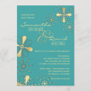 Turquoise and Gold Indian Inspired Wedding Invitation