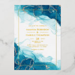Turquoise and Gold Ink Wedding Foil Invitation<br><div class="desc">Trendy ink wedding invitation with accents of turquoise - teal and gold customisable to your event specifics.</div>