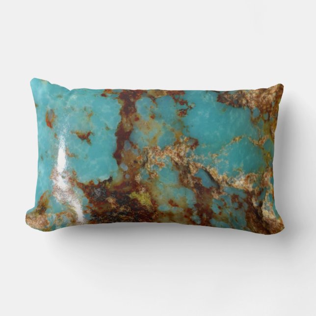 Turquoise and gold lumbar cushion (Front)