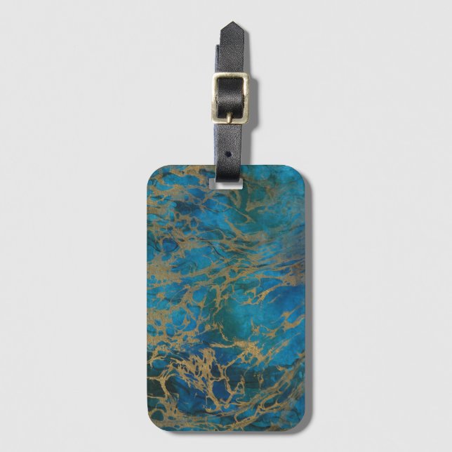 Turquoise  and Gold Marble Luggage Tag (Front Vertical)