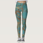 Turquoise and Gold, Marbled. Leggings (Front)