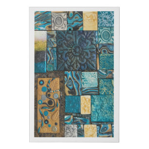 Turquoise and Gold Mosaic Tiles Faux Canvas Print